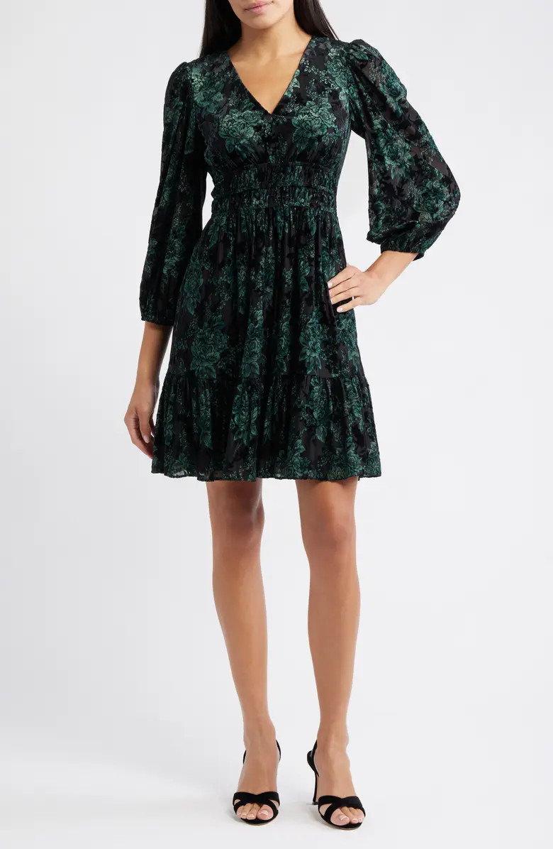 Eliza J Velvet Floral Long Sleeve Dress | Nordstrom | Nordstrom