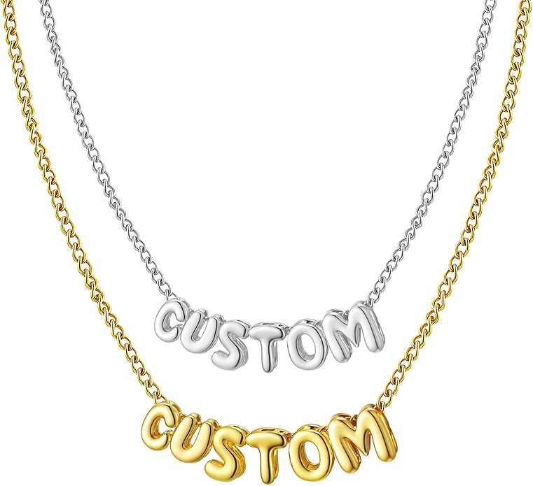 Ldurian Personalized Bubble Name Necklace, Tiny Name Plate Pendant Necklace, 14K Gold Plated Char... | Amazon (US)