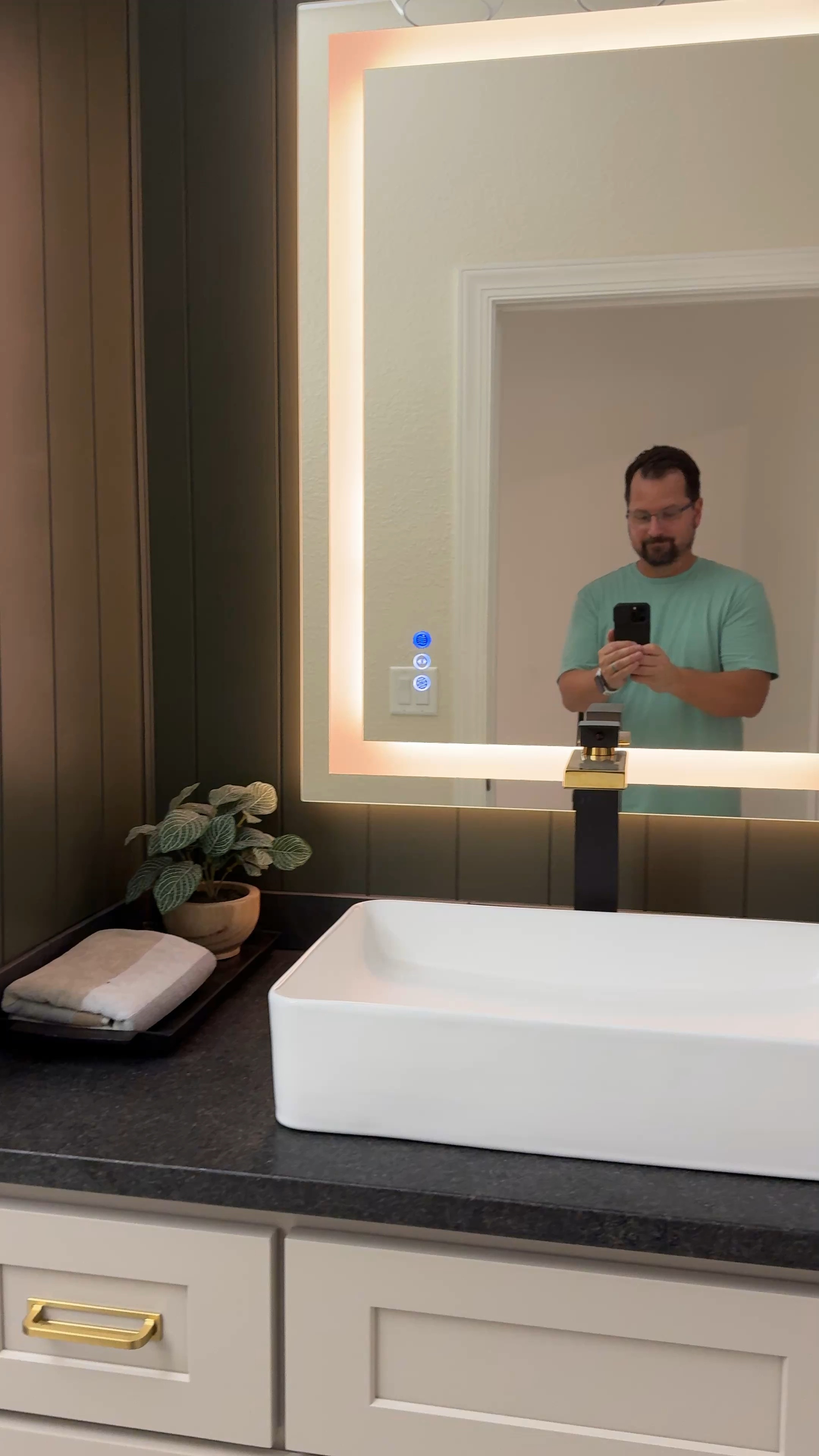 Bathroom & closet makeover
Wall & panel paint: Shade-grown by SW
Cabinet & door paint: RTA cabinet store Sand color