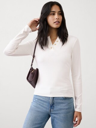Brushed Ribbed Henley T-Shirt | Banana Republic Factory