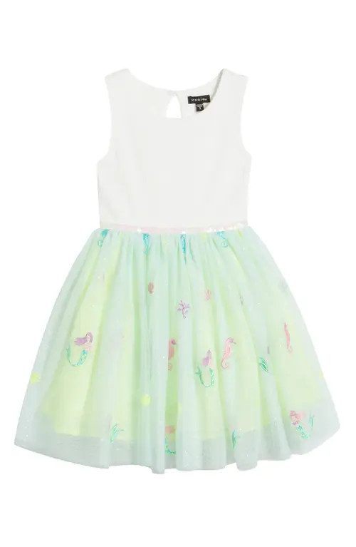 Zunie Kids' Sequin Embroidered Dress in Ivory/Mint at Nordstrom, Size 2T | Nordstrom