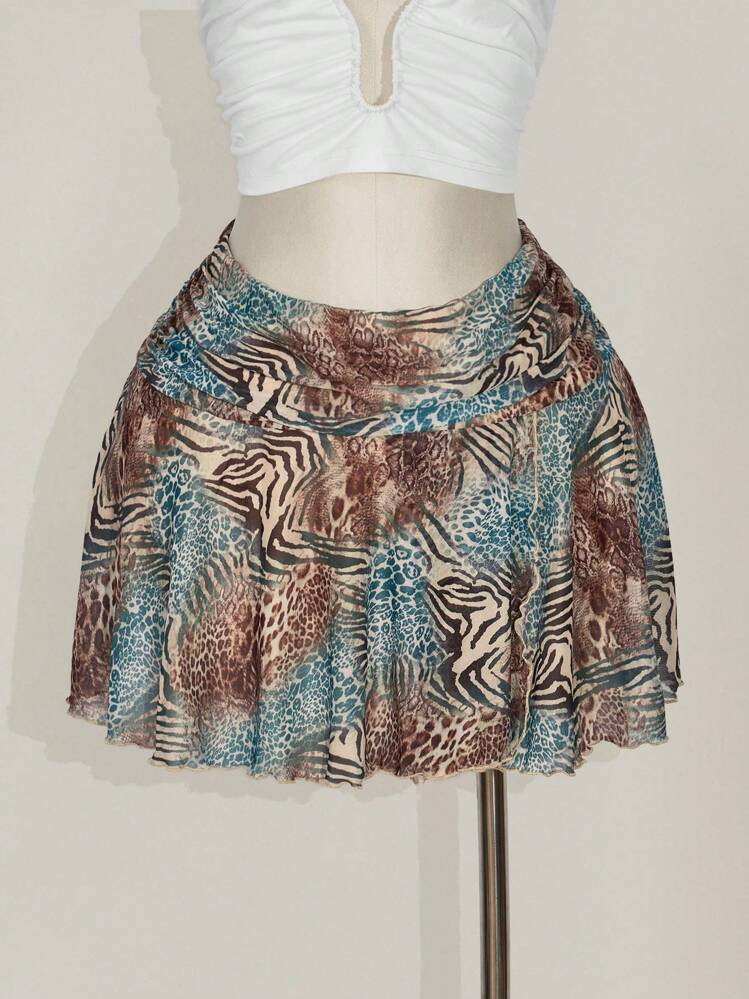 SHEIN ICON Women's Plus Leopard Print Ruched Waist Side Slit A-Line Mini Skirt, Suitable For Party, Date, Street, Vacation, Music Festival, Beach, Summer | SHEIN