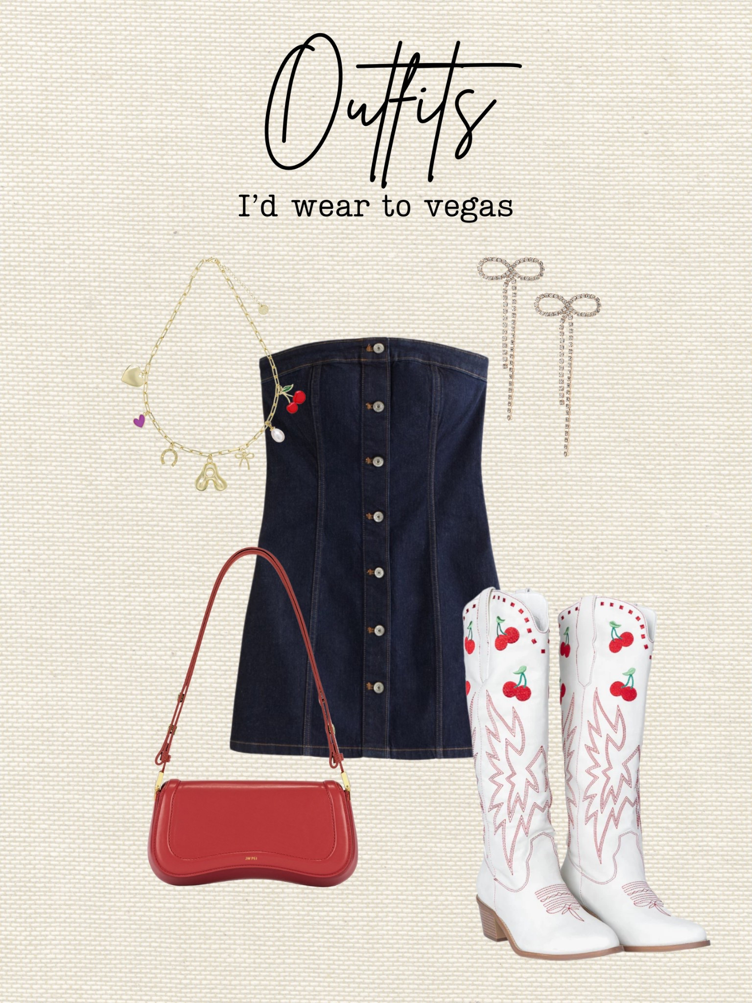 Vegas outfit, vacation outfit, denim dress, cherry boots, cowboy boots, Western outfit, vacation stylee

#LTKSummerEdit #LTKMidsize #LTKTravel