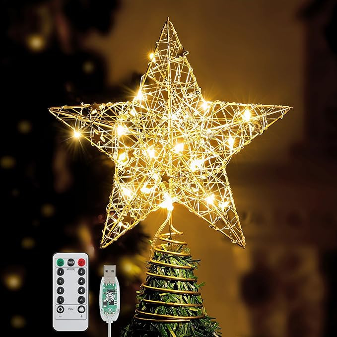 Christmas Star Tree Topper with 8 Lighting Modes, USB Lighted Tree Topper with 20 LED Lights, Shi... | Amazon (CA)