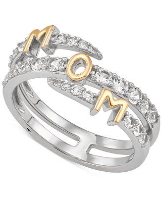 Lab-Created White Sapphire MOM Wrap Ring (3/4 ct. t.w.) in Sterling Silver & 14k Gold-Plate | Macys (US)
