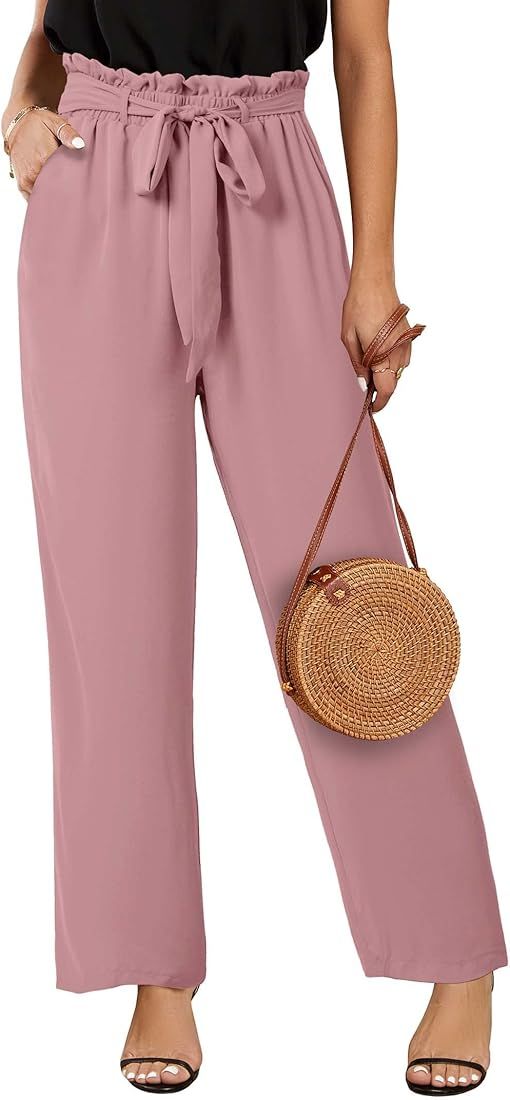 SySea Womens High Waisted Leopard Print Palazzo Pants Belted Wide Leg Long Trousers with Pockets | Amazon (US)