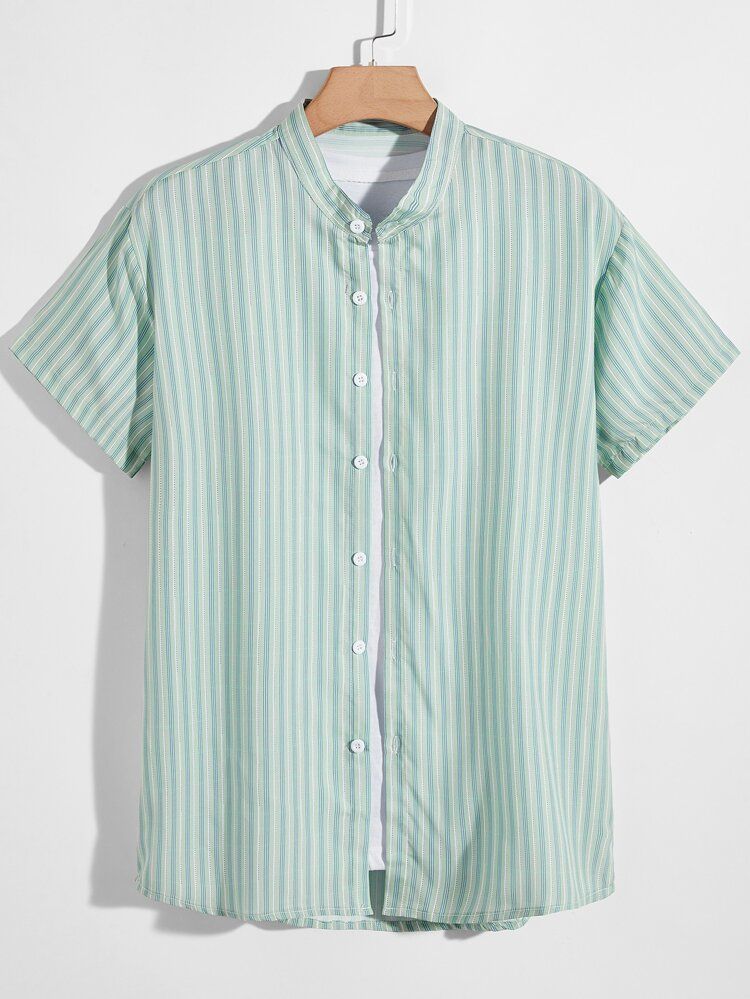 Men Vertical Stripe Button Through Shirt Without Tee | SHEIN