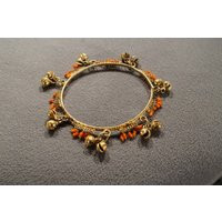 Vintage Art Deco Style Brass Glass Beads Orange Dangle Scrolled Bangle Bracelet Jewelry -K#2 | Etsy (US)