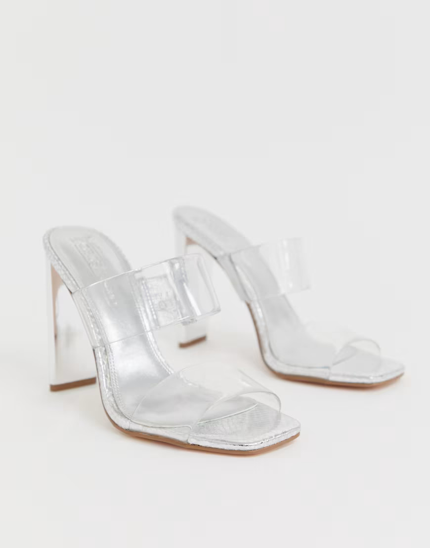 ASOS DESIGN Hayward clear block heeled mule-Silver | ASOS (Global)