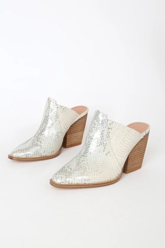 Beaute Cream and Silver Snake Pointed-Toe Mules | Lulus (US)