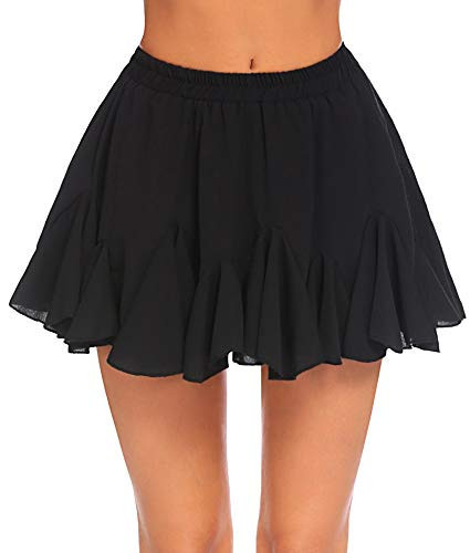 Avidlove Women's Pleated Skater Skirt Basic Casual High Waisted Ruffles Flared Mini Skirts Western Outfit (Black,M) | Amazon (US)