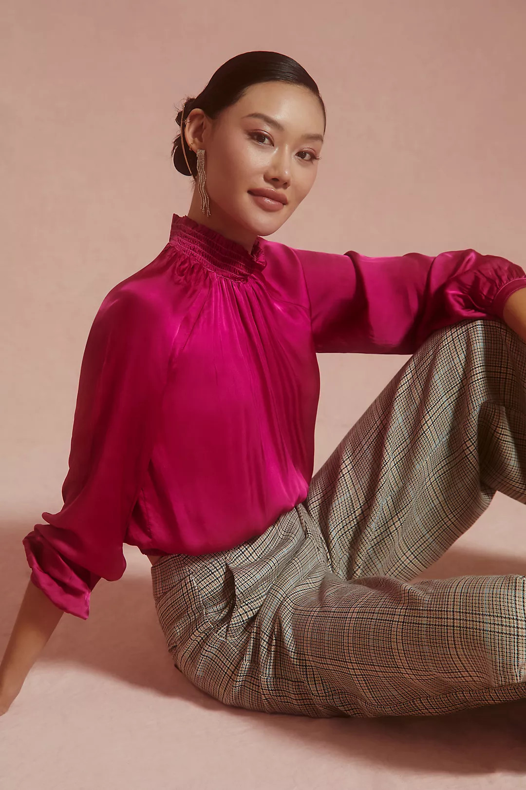 Bella Dahl Smocked Satin Blouse | Anthropologie (US)