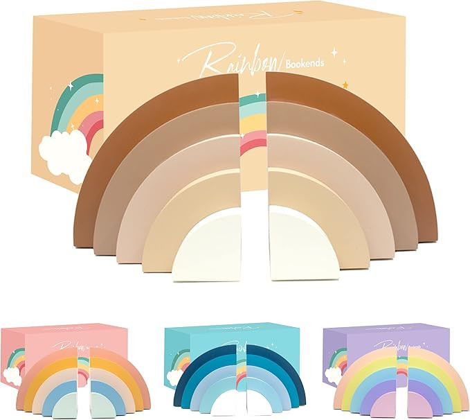 Decorably Rainbow Bookends for Kids - Rainbow Kids Bookends for Kids, Kids Book Ends for Kids Roo... | Amazon (US)