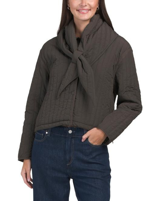 Ascot Detail Quilted Coat | TJ Maxx