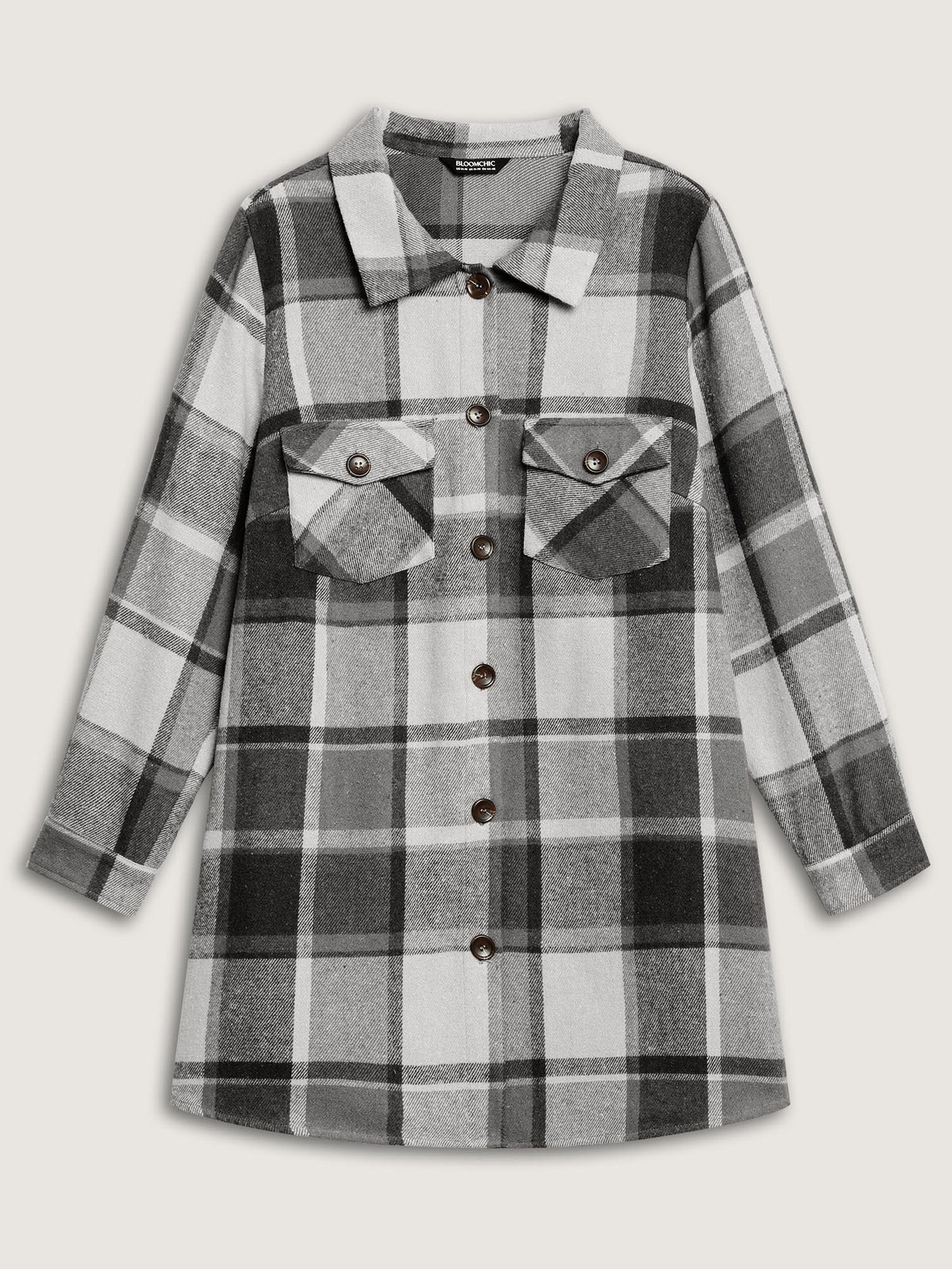 Plaid Chest Pockets Long Jacket | Bloomchic
