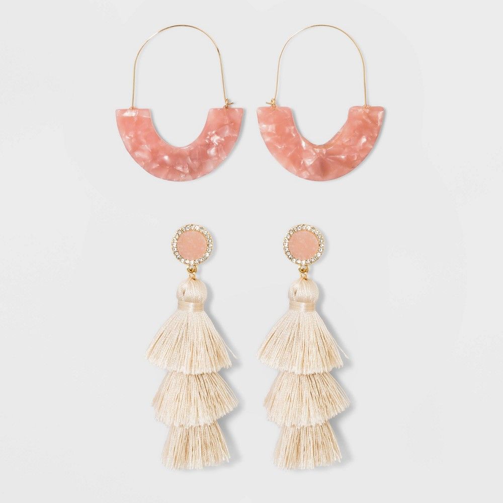 SUGARFIX by BaubleBar On-Trend Drop Earring Set - Blush Peach, Pink | Target