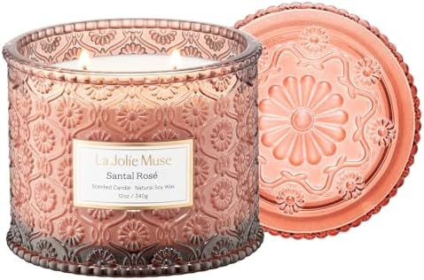 LA JOLIE MUSE Santal Rosé Candle - Saffron, Rose, Patchouli | 12 oz Large 2-Wick Soy Wax Candle ... | Amazon (US)