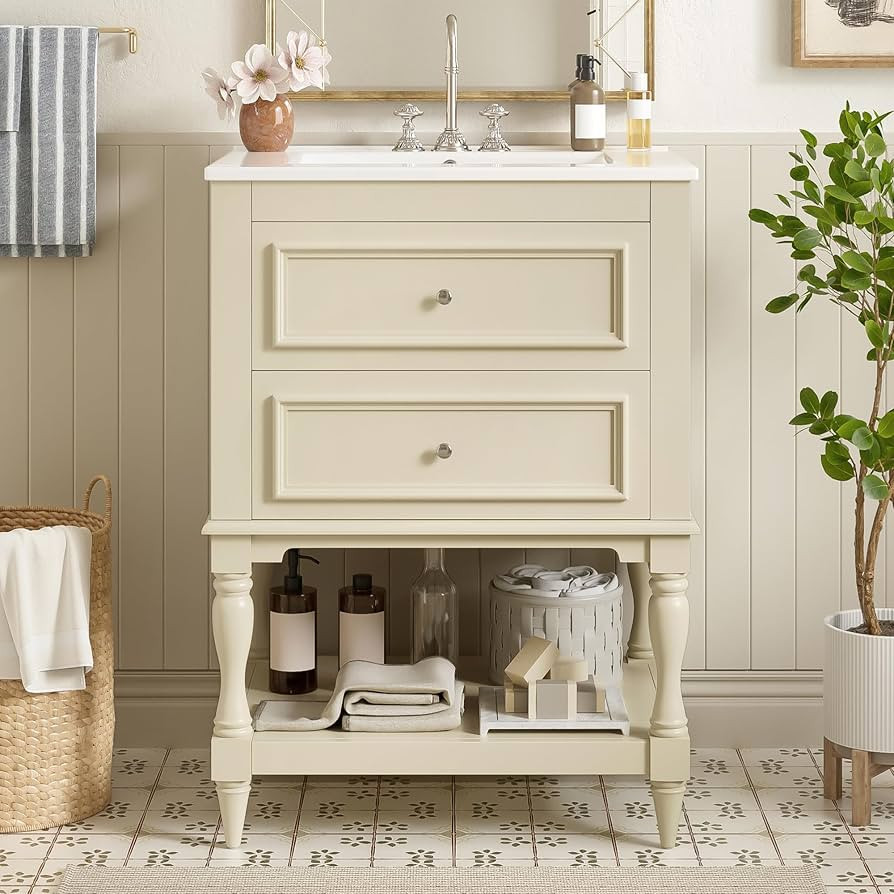 Merax Country 24" Bathroom Vanity with Sink, Farmhouse Bathroom Vanity Storage Cabinet with 2 Dra... | Amazon (US)