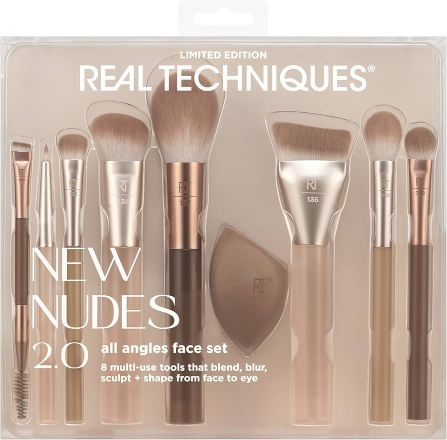 Real Techniques New Nudes 2.0 All Angles Face 10 Piece Set, Face & Eye Makeup Brushes, Includes M... | Amazon (UK)
