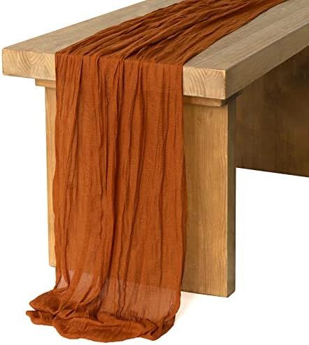 Ling's moment 14Ft x 35" Wide Rust Gauze Semi-Sheer Table Runner Cheesecloth Tablecloth for Weddi... | Amazon (US)