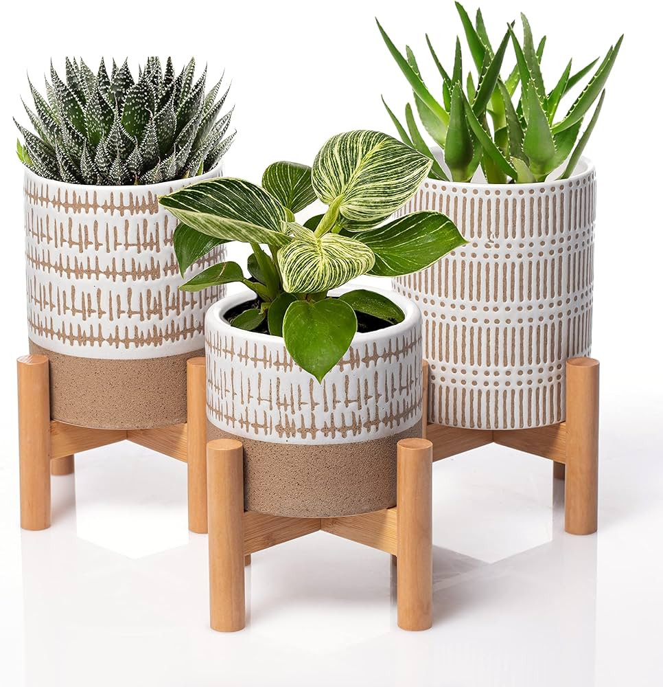 Kurrajong Farmhouse Set of 3 Mini Plant Stands with pots - 3 Small mid Century Planter Stands wit... | Amazon (US)