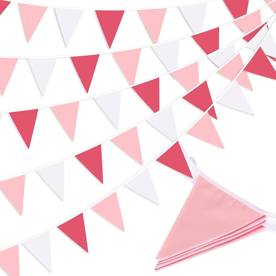 Pink Pennant Banner Triangle Flag Bunting Garland for Wedding Birthday Baby Shower Graduation Dec... | Amazon (US)