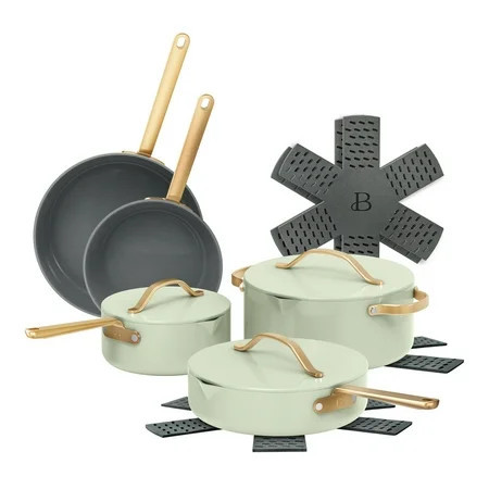 Beautiful 12-Piece Ceramic Nonstick Cookware Set, Pots and Pans with Strainer Lids, Sage Green by Drew Barrymore | Walmart (US)