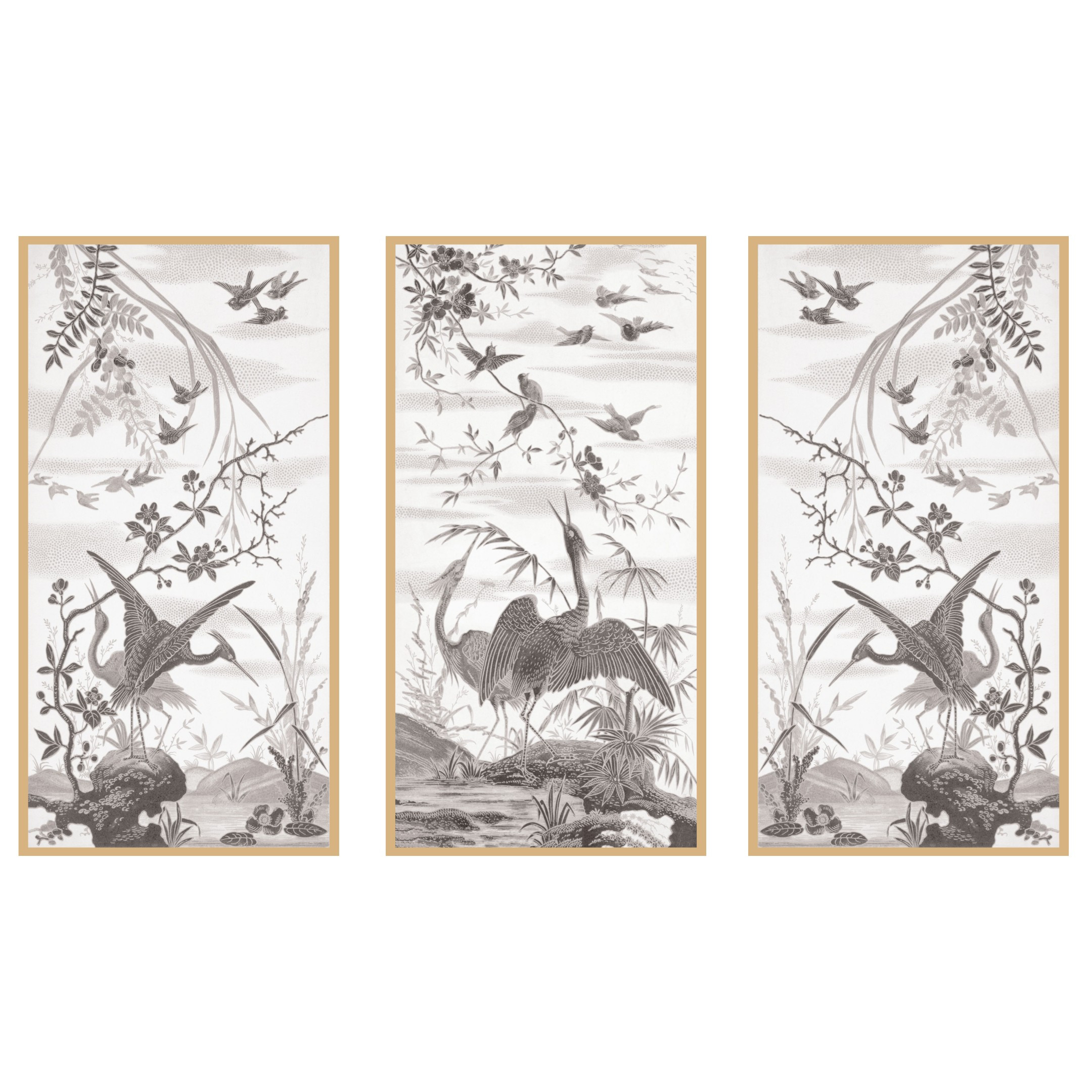 Crane Bird Panel Trio | Urban Garden Prints