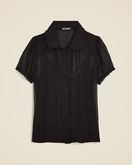Sheer lace-trim button-up shirt | J. Crew US