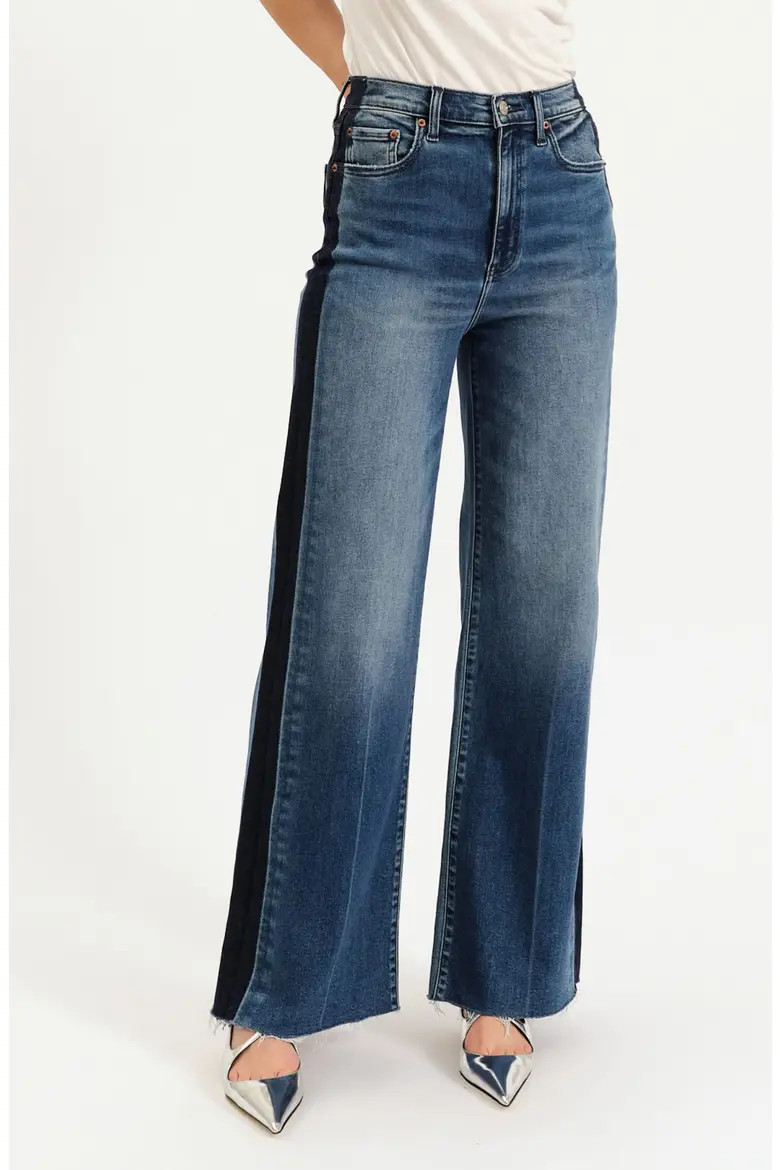DAZE Far Out High Waist Raw Hem Wide Leg Jeans in Waterfall at Nordstrom, Size 24 | Nordstrom