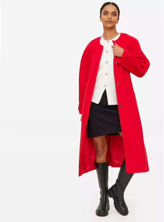 Red Collarless Belted Coat 10 | Tu Clothing