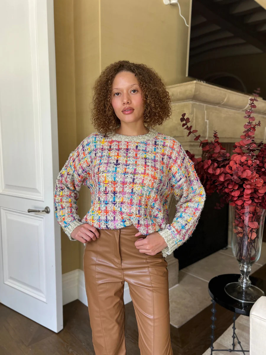 Melissa Multi Tweed Pullover Knit Sweater - Gold | Benaar La