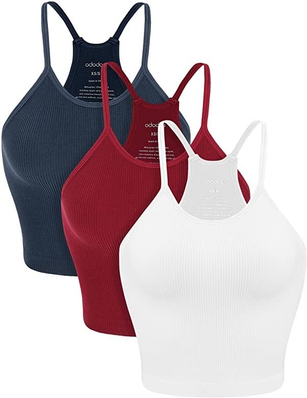 ODODOS Women's Crop 3-Pack Washed Seamless Rib-Knit Camisole Crop Tank Top | Amazon (US)