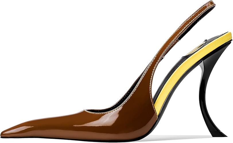 Stiletto High Heel Slingbacks for Women Patent Leather Closed Pointed Toe Pumps Slip on Elastic S... | Amazon (US)