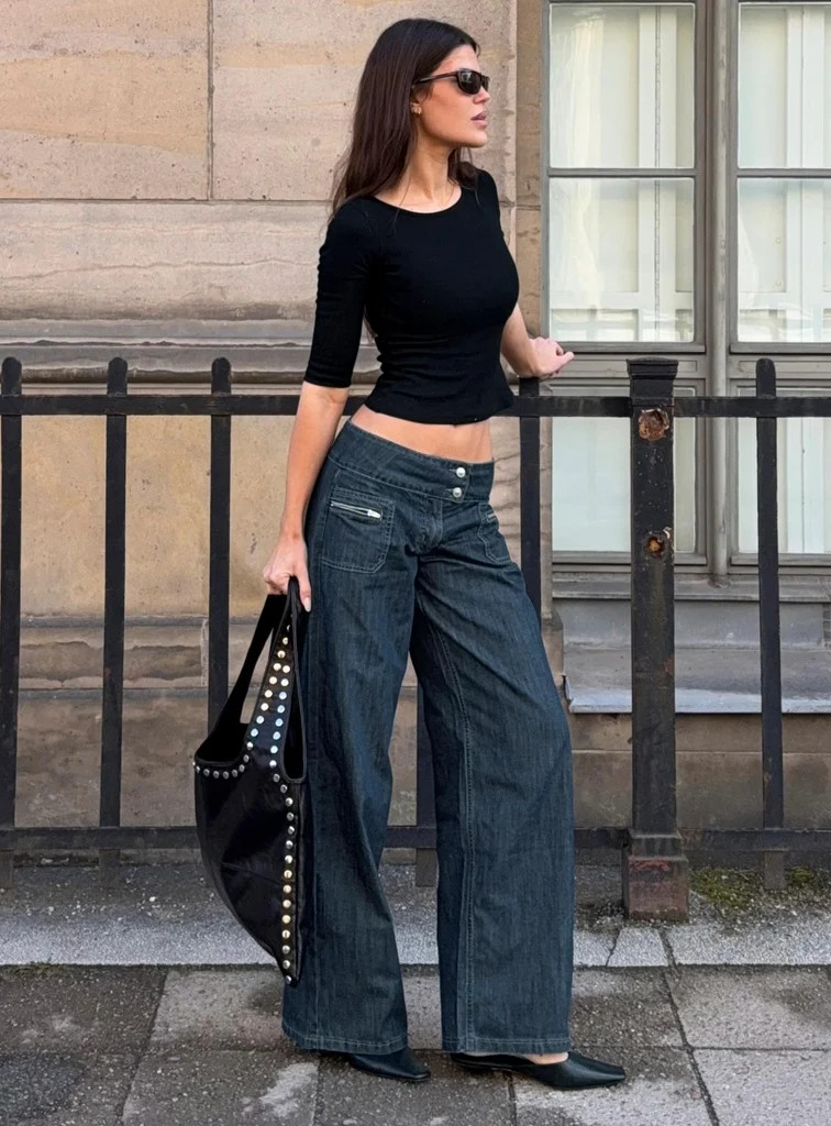 Unwritten Mid Rise Wide Leg Jeans Dark Blue Wash | Princess Polly US
