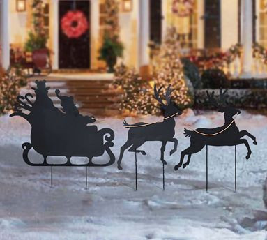 Metal Santa Reindeer Sleigh Outdoor Yard Stakes Set | Pottery Barn (US)