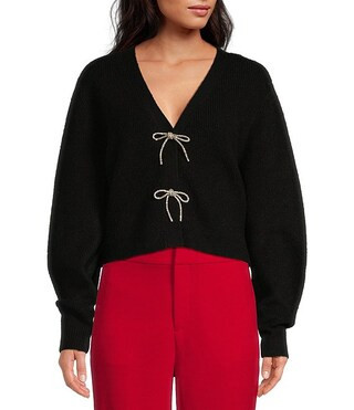 A Loves A Rhinestone Bow Long Sleeve Cardigan | Dillard's | Dillard's