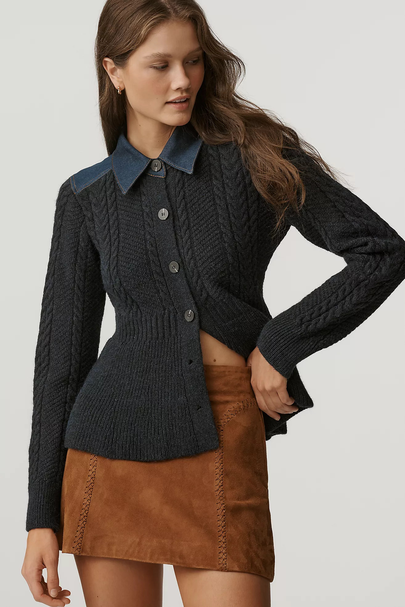 Pilcro Peplum Cable Cardigan Sweater | Anthropologie (US)