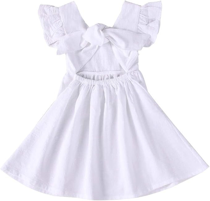 Toddler Baby Girl Dress Summer Cotton Linen Ruffle Halter Sleeveless Kids Casual Beach Party Dres... | Amazon (US)