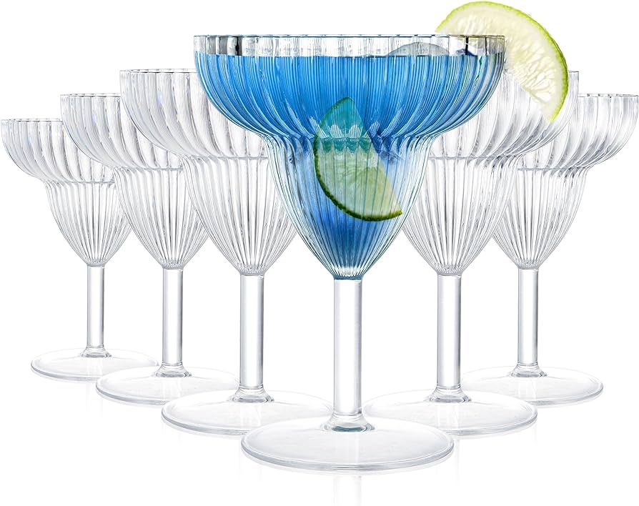 Set of 6 Stemmed Margarita Glasses Cups, 14 oz Clear Acrylic Party Drinking Glasses Goblet, Reusa... | Amazon (US)