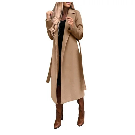 ASEIDFNSA Tan Peacoats for Women Cold Weather Jackets Women S Wool Coats Blouse Thin Coat Trench Long Jacket Ladies Slim Long Belt Elegant Overcoat Outwear | Walmart (US)