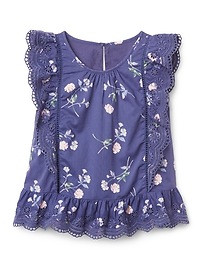 Floral Eyelet Cascade Ruffle Top | Gap US