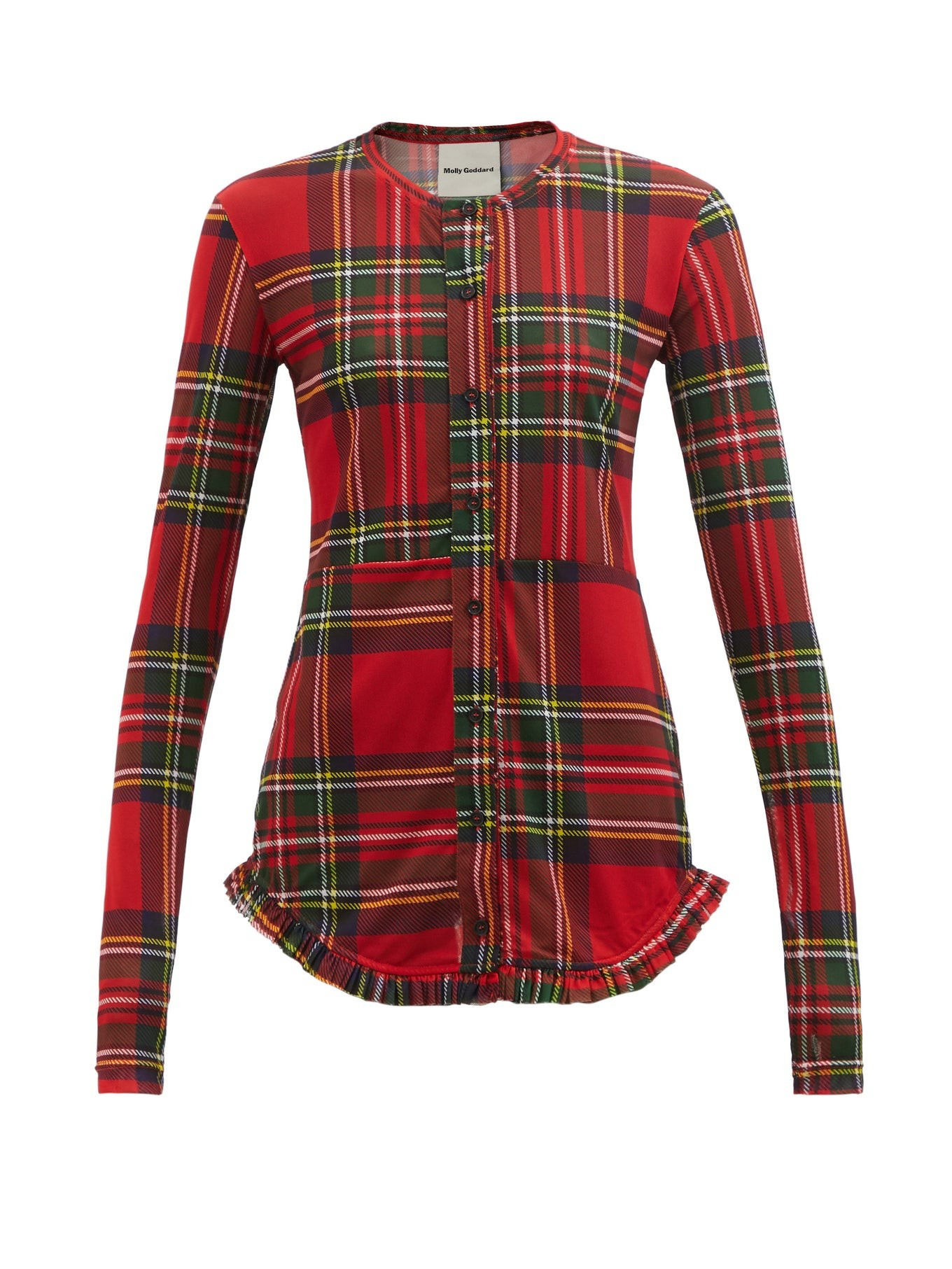 Soha ruffled-hem tartan-print mesh cardigan | Molly Goddard | Matches (US)