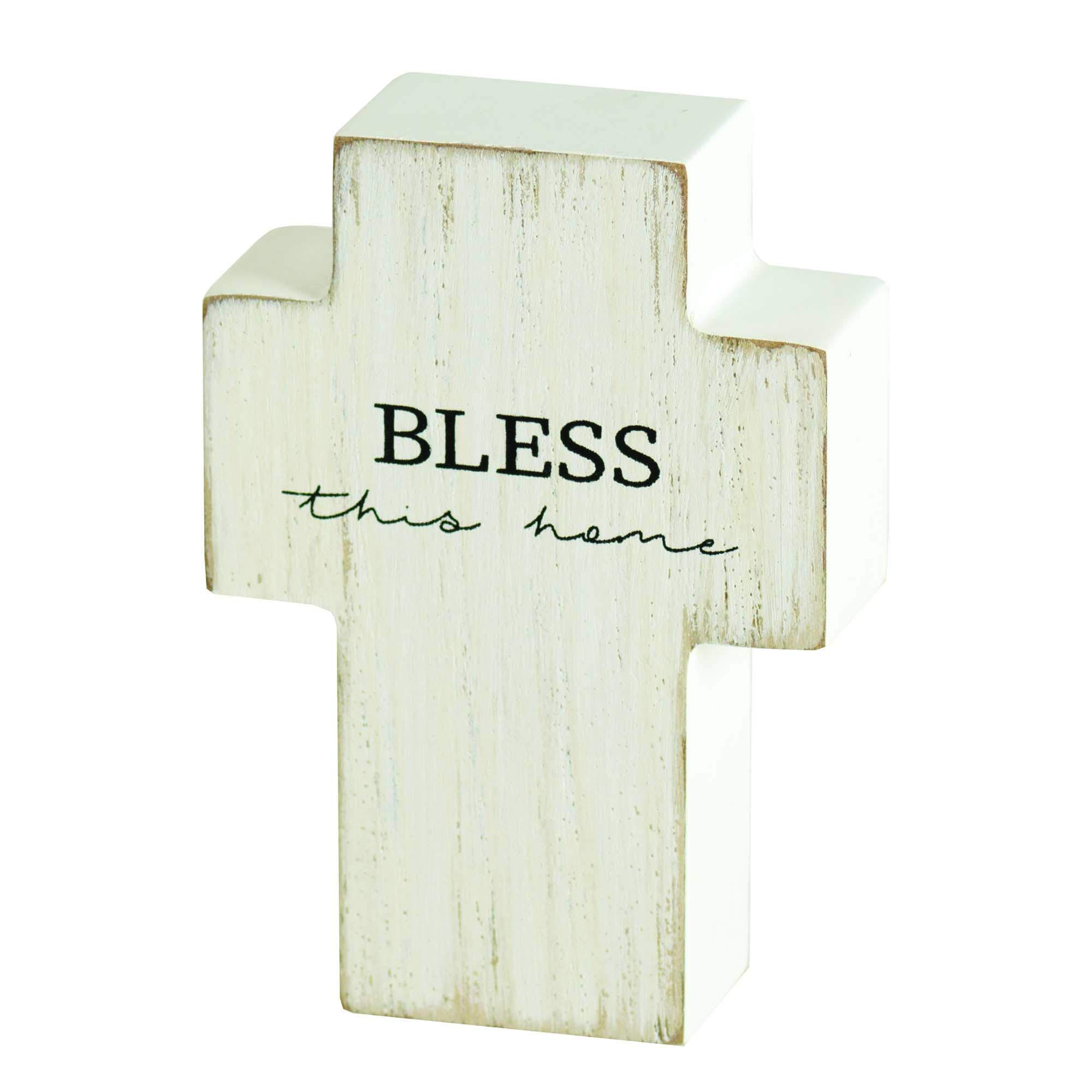 Bless This Home Distressed White 4 x 3 MDF Decorative Tabletop Cross Sign | Amazon (US)