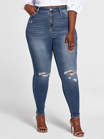 Ultra High Rise Medium Blue Wash Skinny Jeans - Fashion To Figure | Fashion to Figure