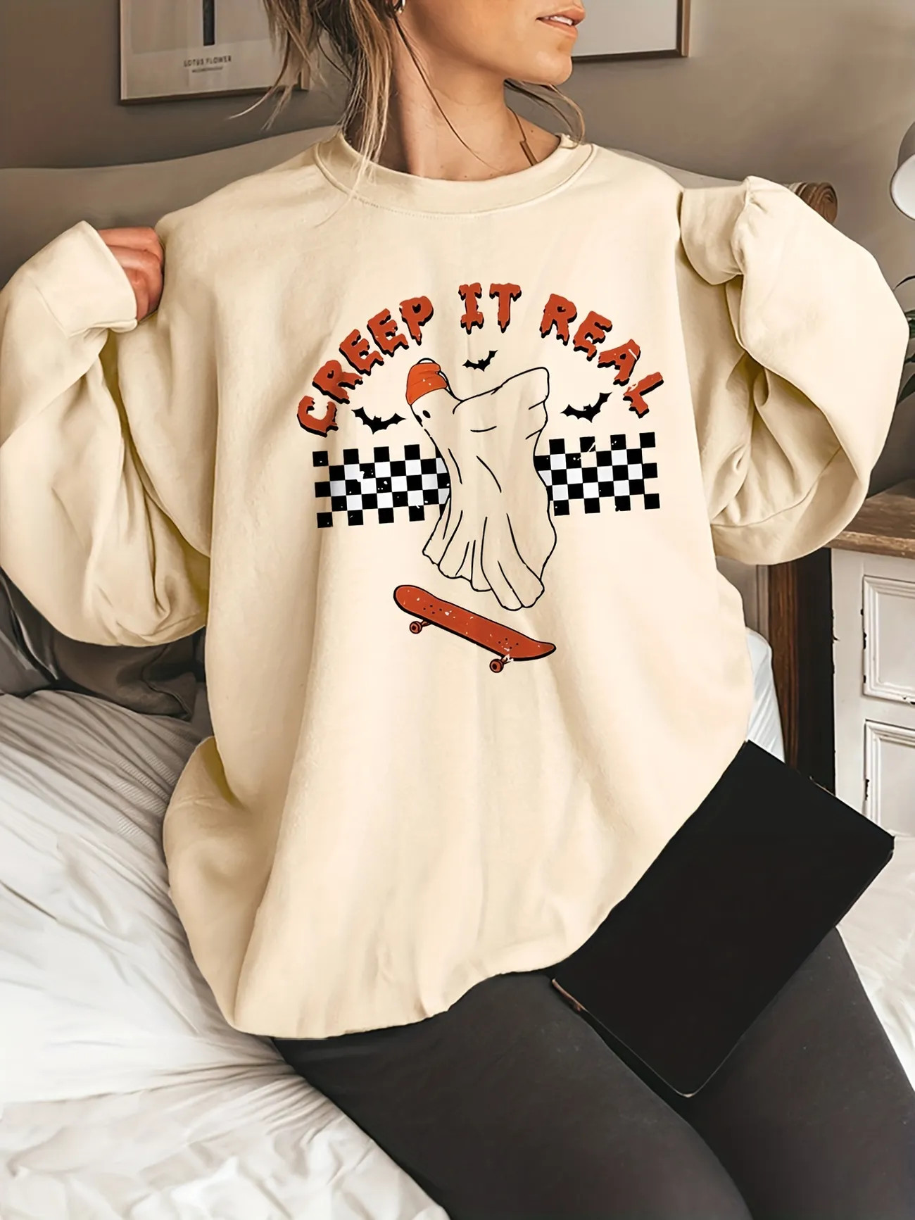 Halloween Ghost Print Sweatshirt, Casual Long Sleeve Crew Neck Sweatshirt For Spring & Fall, Wome... | Temu Affiliate Program