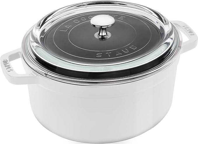 STAUB Cast Iron Dutch Oven 4-qt Round Cocotte with Glass Lid, Made in France, Serves 3-4, White | Amazon (US)