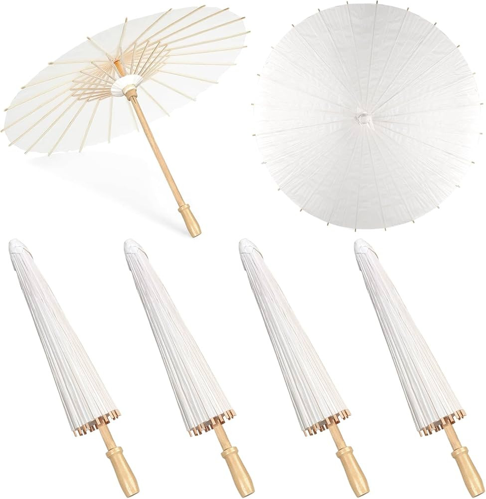 MOTOTO 4 Pieces 33 Inches White Paper Umbrellas Parasol Chinese Japanese Oiled Paper Umbrellas De... | Amazon (US)