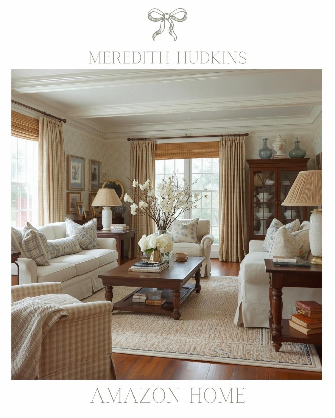 A living room interior inspired by Ralph Lauren and French Cottage styles, featuring a blend of elegant and rustic elements. Meredith Hudkins, amazon, amazon home, decor, interior design, living room, coastal, classic, affordable, natural, artwork 

#LTKHome #LTKSaleAlert #LTKFindsUnder50