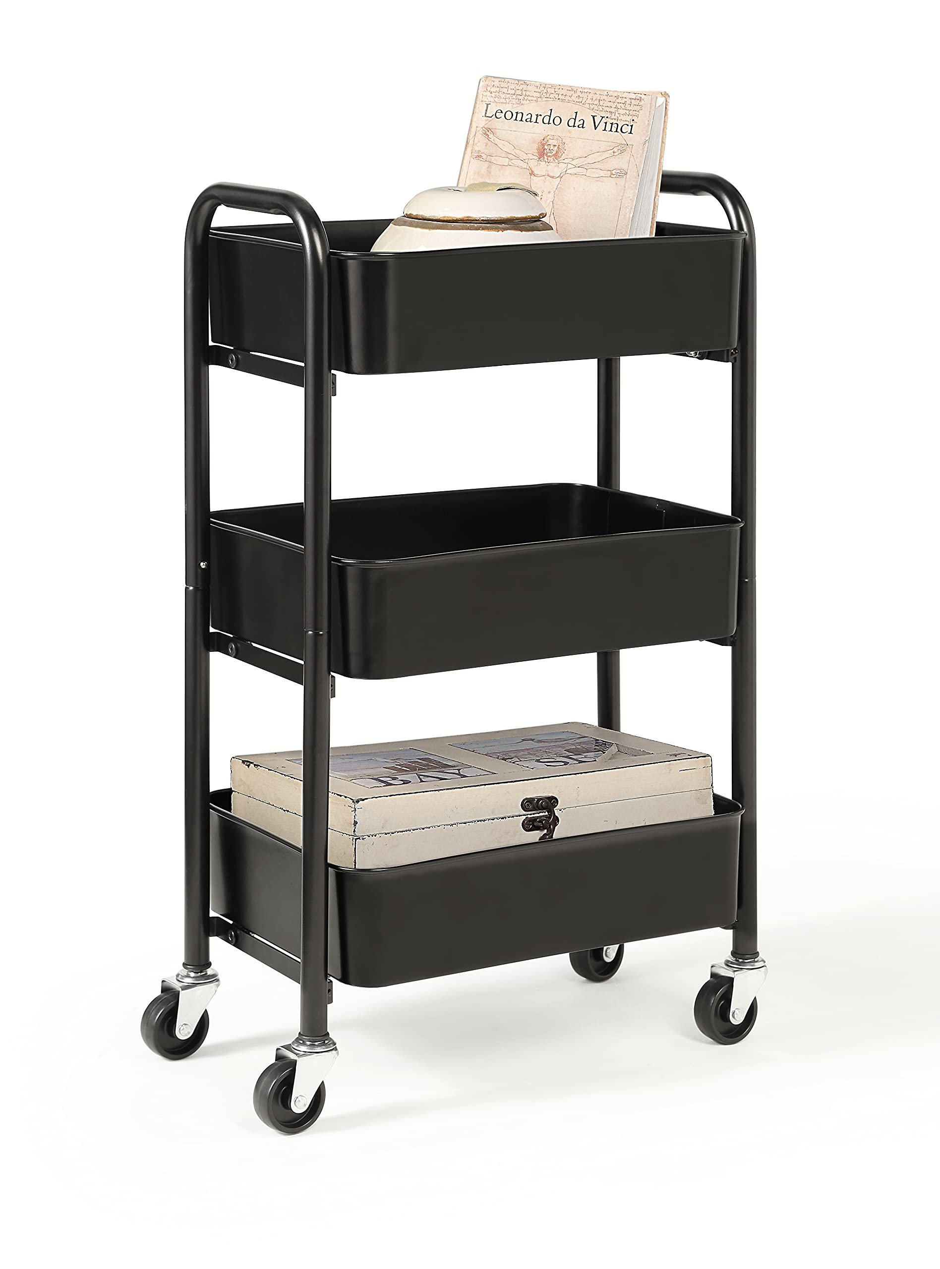 SunnyPoint 3-Tier Delicate Compact Rolling Metal Storage Organizer - Mobile Utility Cart Kitchen/... | Amazon (US)